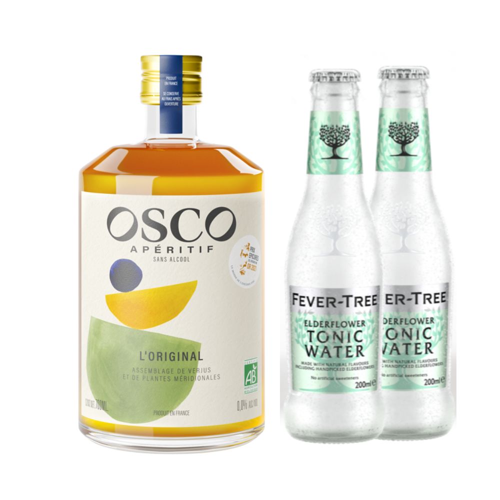 Kit cocktail sans alcool Sunny Spritz : OSCO L'Original bio & sodas fleur de sureau - recette cocktail sans alcool gourmand et floral