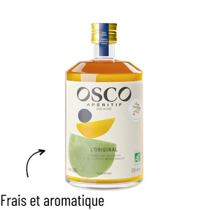 OSCO L'Original bio - apéritif sans alcool bio et fabriqué en France. Régalez-vous de cocktails sans alcool riches en saveurs. Ses notes fraîches et aromatiques vont régaler vos papilles, même sans alcool.