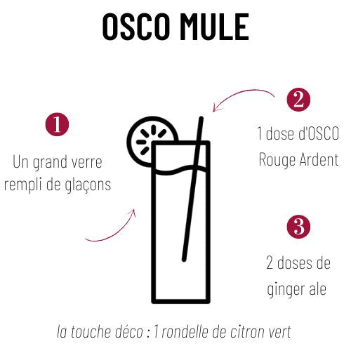 Faites vous plaisir avec un cocktail sans alcool de caractère. Un OSCO Mule à la façon OSCO : Le Rouge ardent, apéritif sans alcool + du ginger ale. Un régal et très facile à servir !
