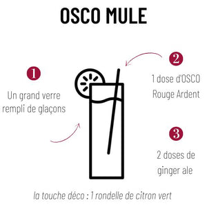 Faites vous plaisir avec un cocktail sans alcool de caractère. Un OSCO Mule à la façon OSCO : Le Rouge ardent, apéritif sans alcool + du ginger ale. Un régal et très facile à servir !