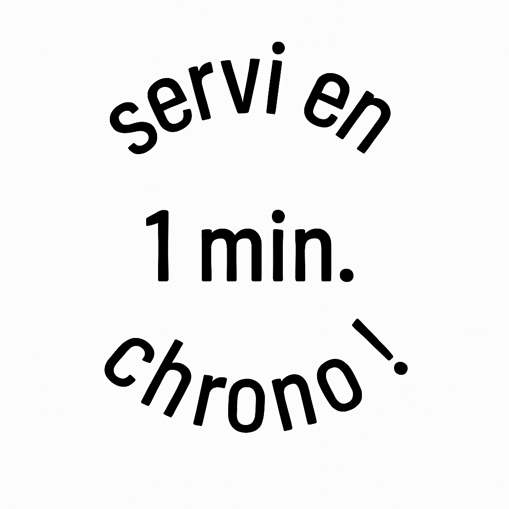 Pictogramme circulaire indiquant que l’apéritif OSCO peut être servi facilement en 1 minute, sans préparation complexe en OSCO Tonic