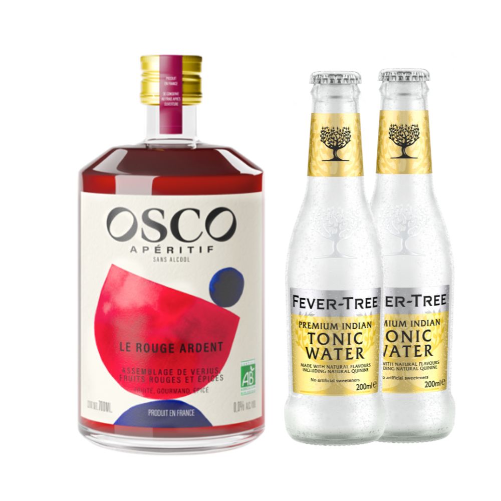 Pack OSCO tonic : OSCO Le Rouge Ardent bio & tonics - recette cocktail sans alcool fruité et épicé.